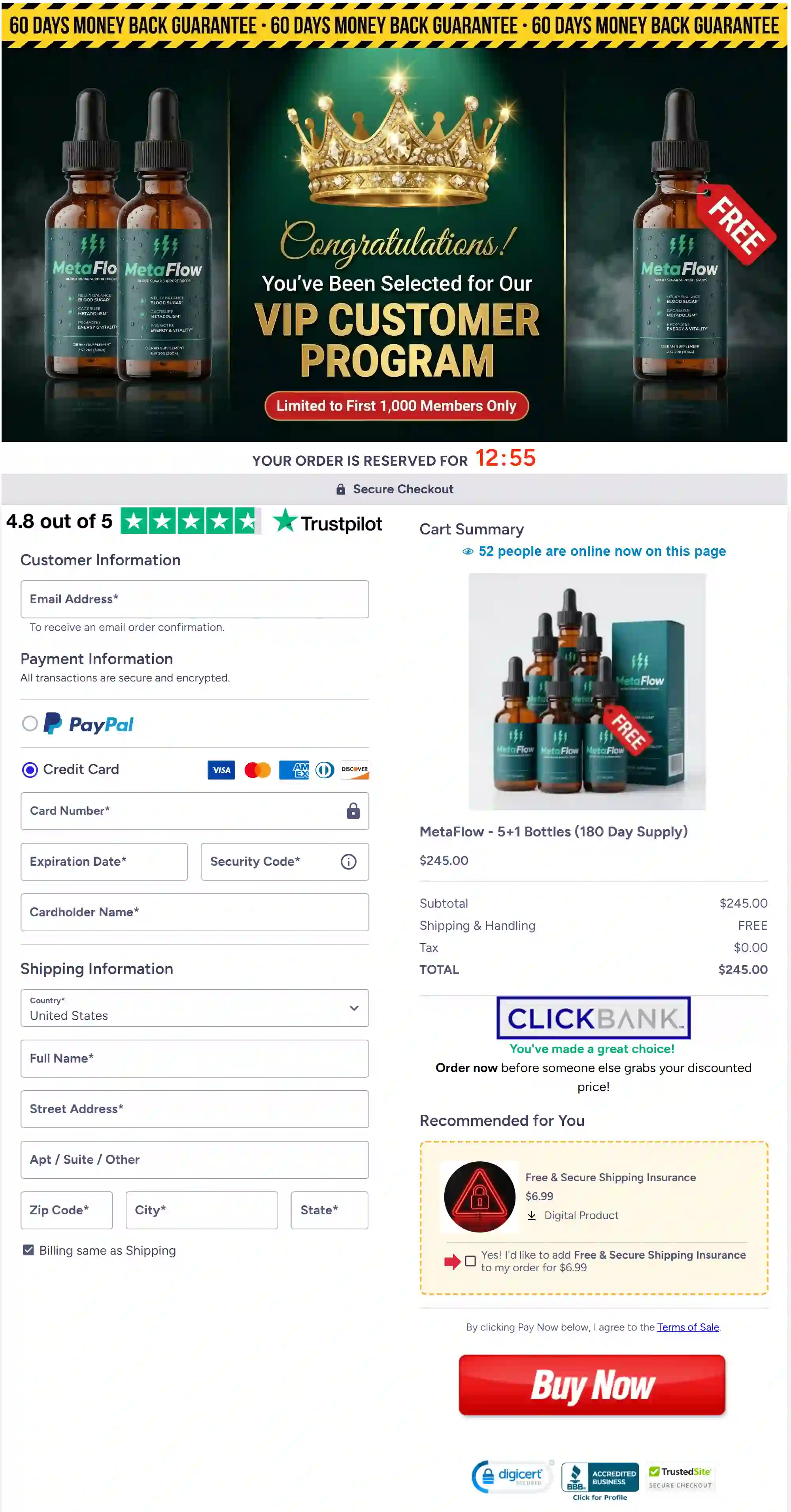 Metaflow secure checkout with protected payment system