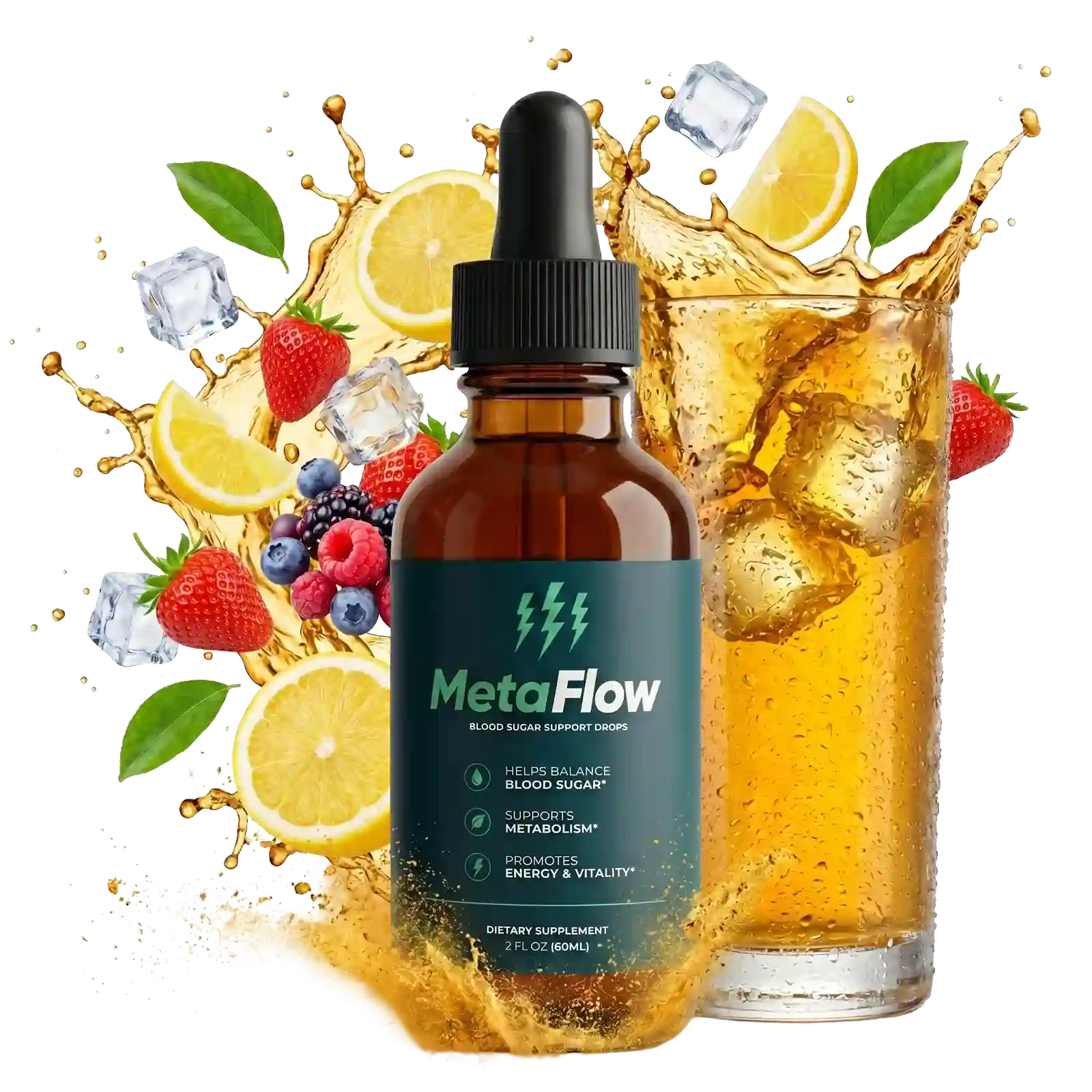 Metaflow liquid drops bottle for daily wellness support